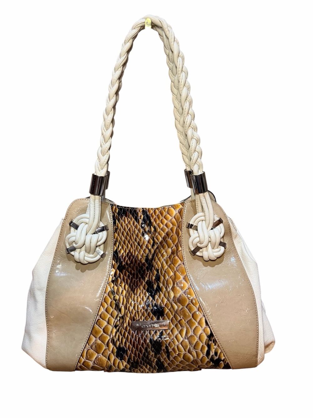 CROMIA Beige & Cream Snake-Print Leather Shoulder Bag 🤎🤍